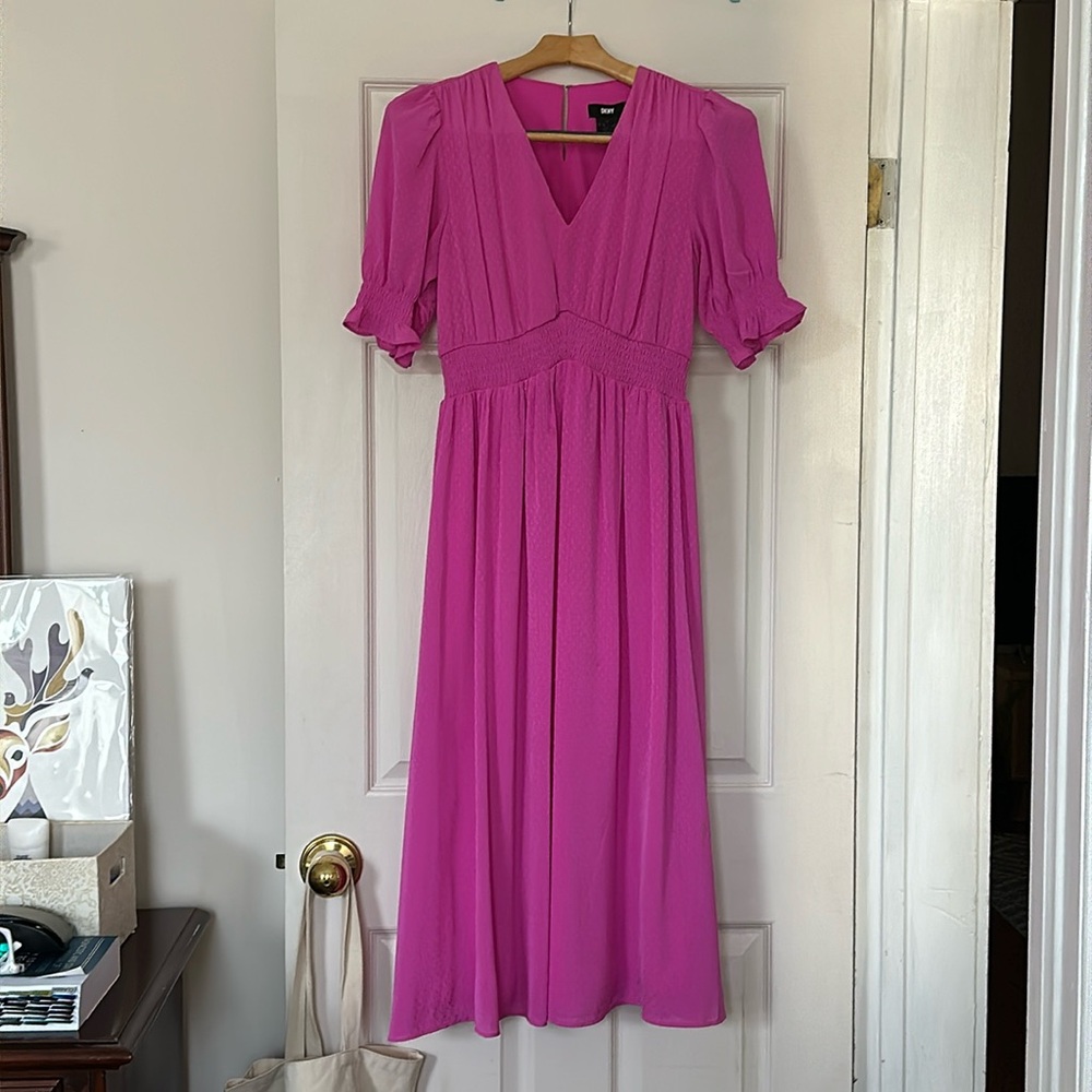 Bright pink DKNY midi dress